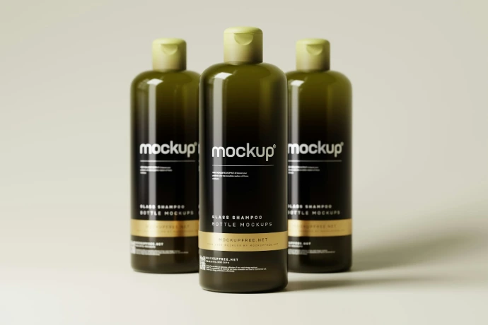 three bottles of makeup product mockup on a white background