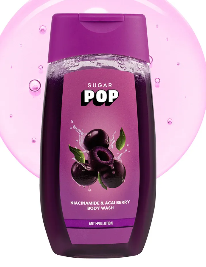 SUGAR POP Niacinamide & Acai Berry Body Wash | Anti-Pollution Cleansing | Refreshing & Brightening Shower Gel 650 ml